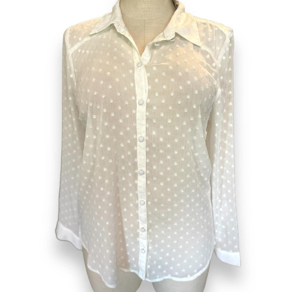 Torrid 2‎ (2X 18/20) White Sheer Chiffon Clip Polka Dot Button Up Madison Blouse
